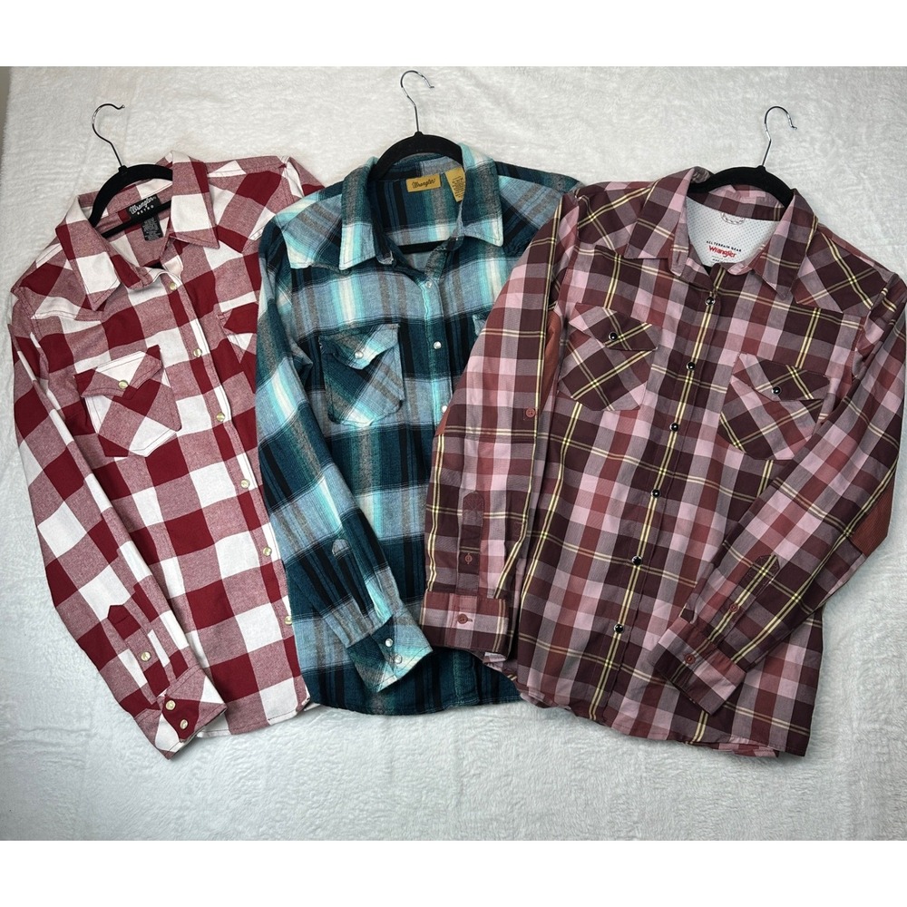Wrangler Plaid Button Down Shirts Lot of 3 Womens Medium Multicolor Western ATG